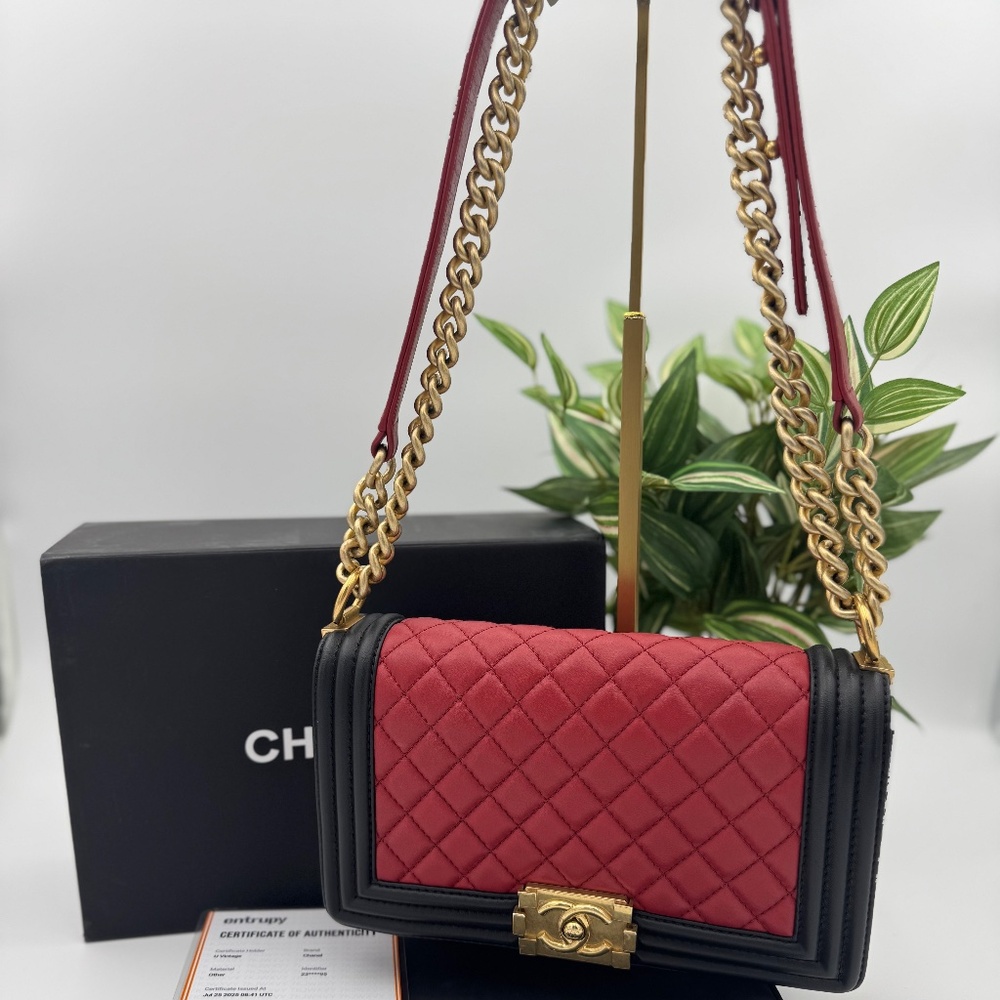 Chanel 23-Series Black Trim & Red Lambskin Flap Bag with Chain Trim – Gold Hard